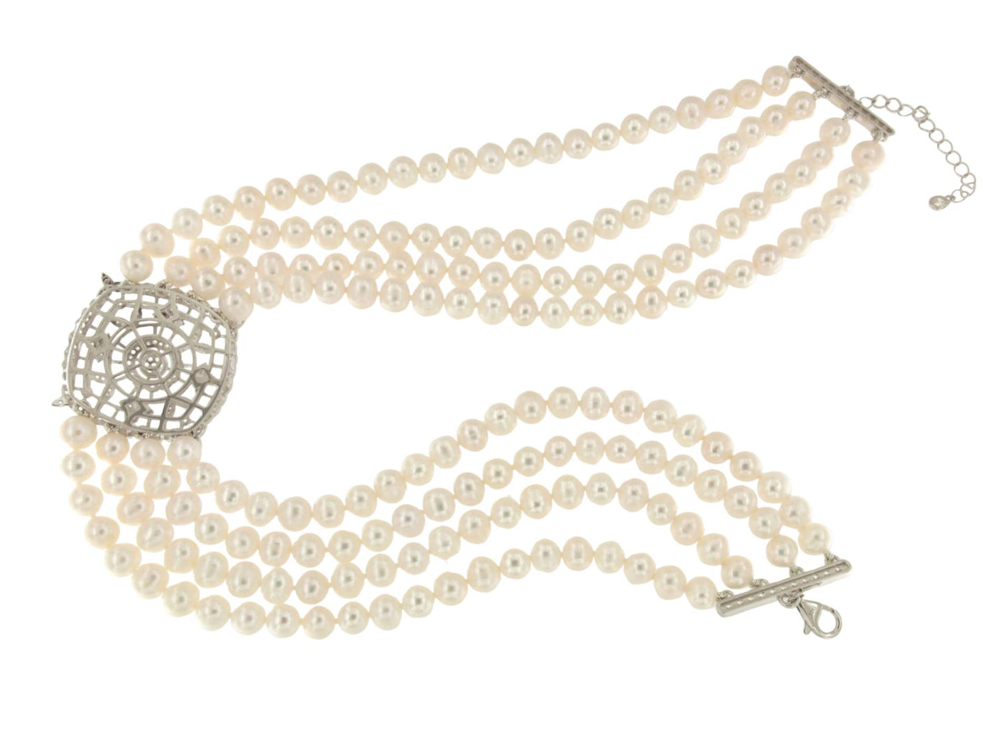 Choker SOPHIA de perlas chinas con centro de plata y circonitas