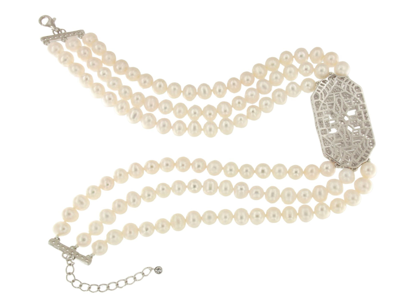 Choker CARLOTA de perlas chinas con centro de plata y circonitas