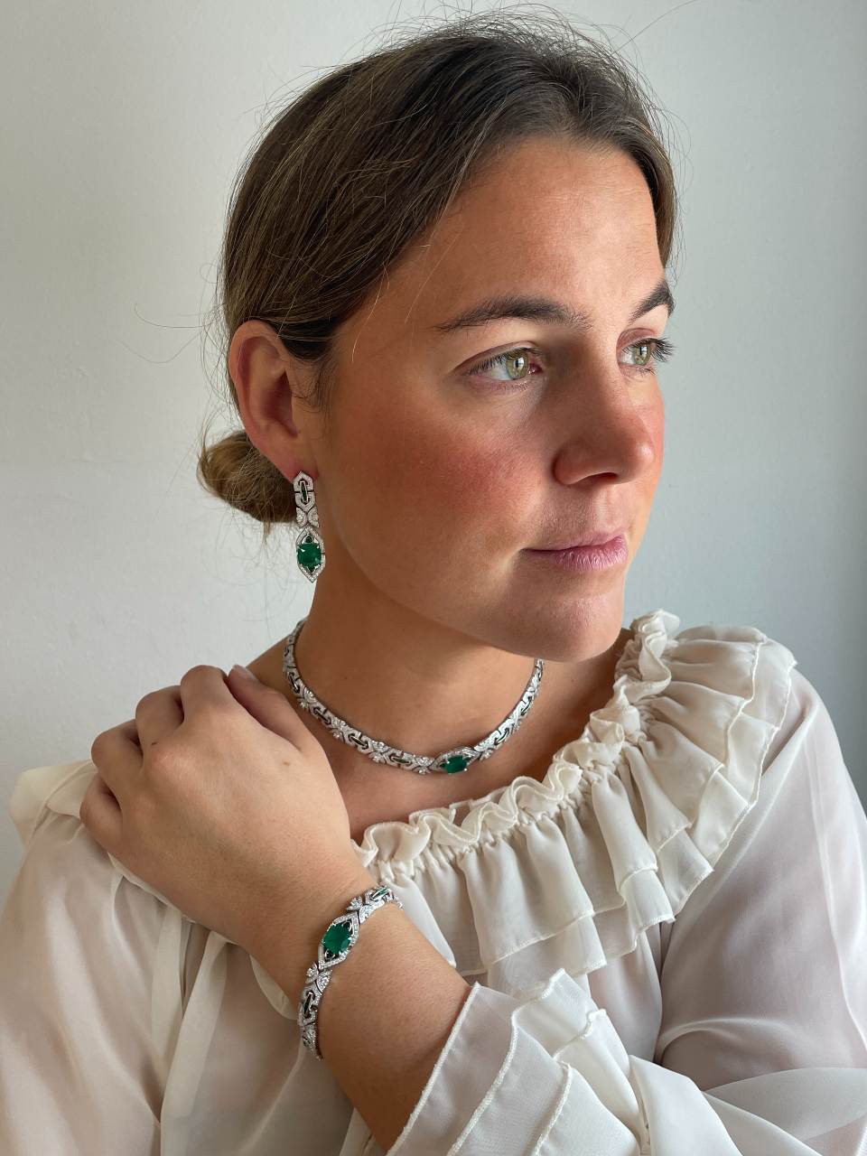 Pulsera CIXI de plata 1ª ley rodiado con circonitas y cuarzos esmeralda