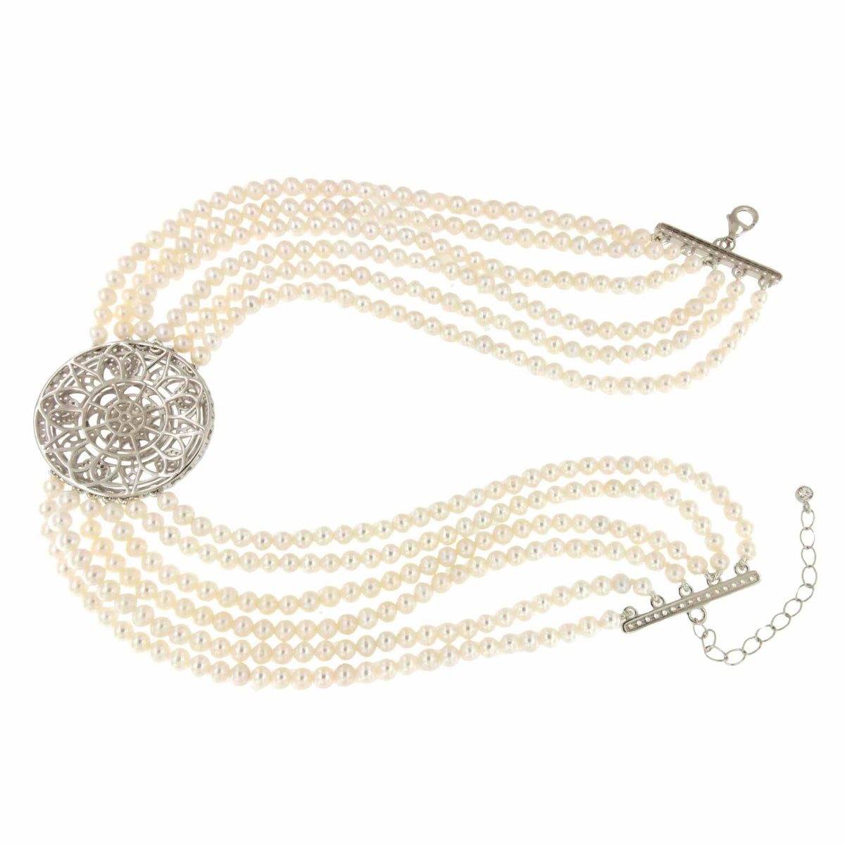 SISSI choker made of Chinese pearls with a silver center and cubic zirconia