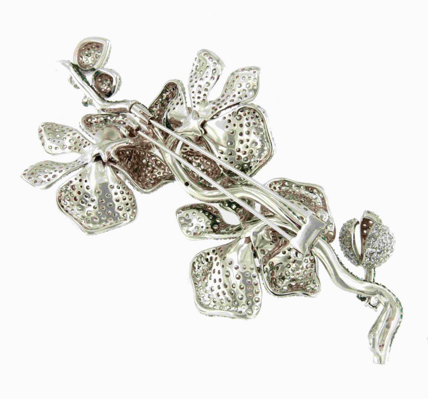 Broche LACEA flor de plata 925 ml con circonitas blancas y esmeralda