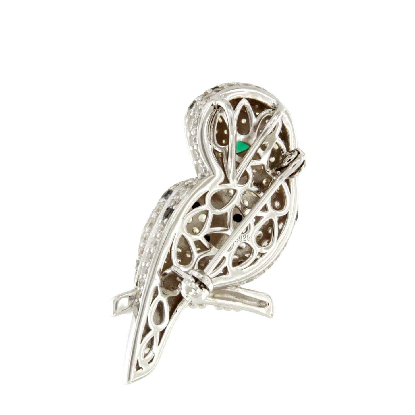 Broche LECHUZA plata de 925 ml con circonitas blancas y negras