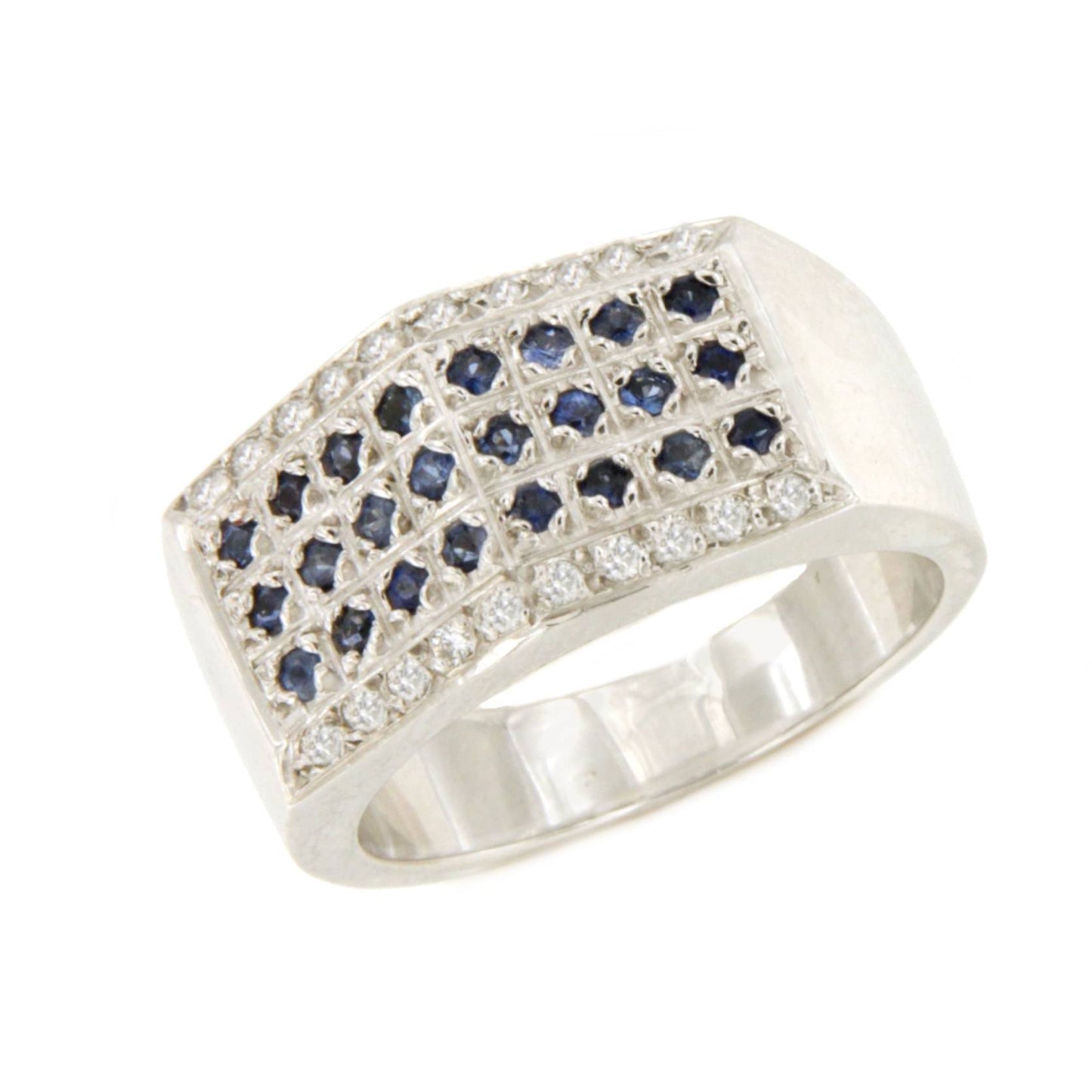 Anillo FUENLABRADA en oro blanco 18 kilates con zafiros y brillantes.
