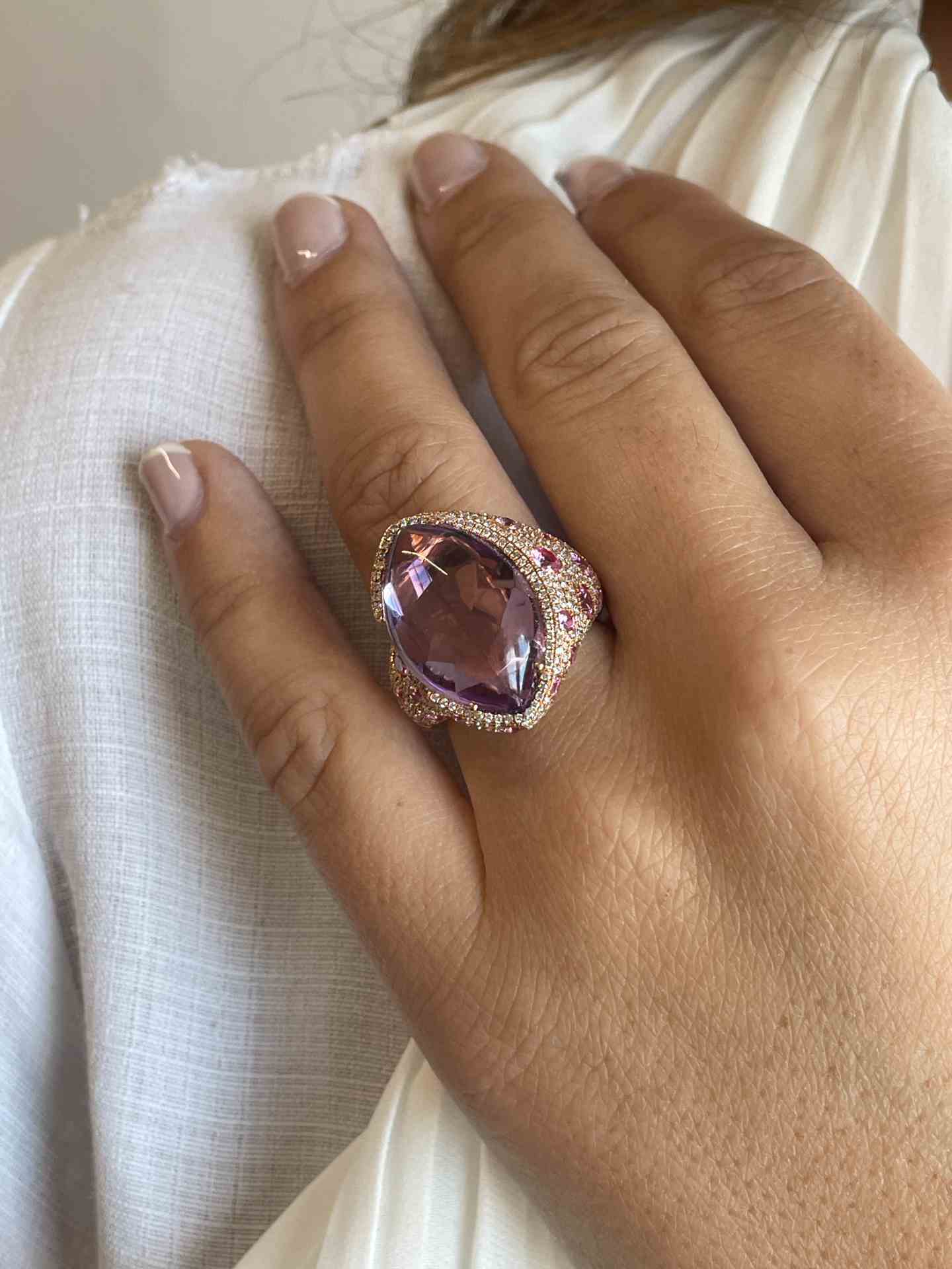 Anillo CASCAI oro rosa 18 kilates amatistas y brillantes