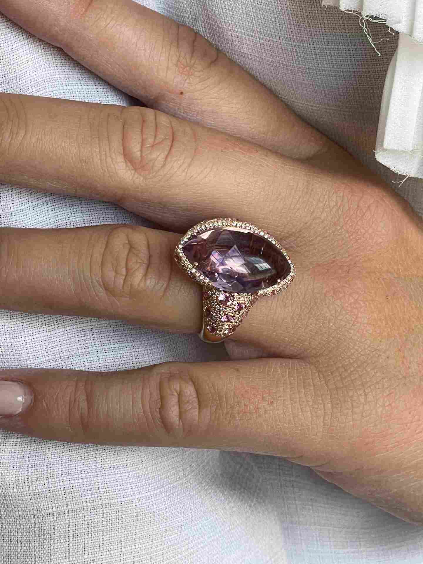 Anillo CASCAI oro rosa 18 kilates amatistas y brillantes