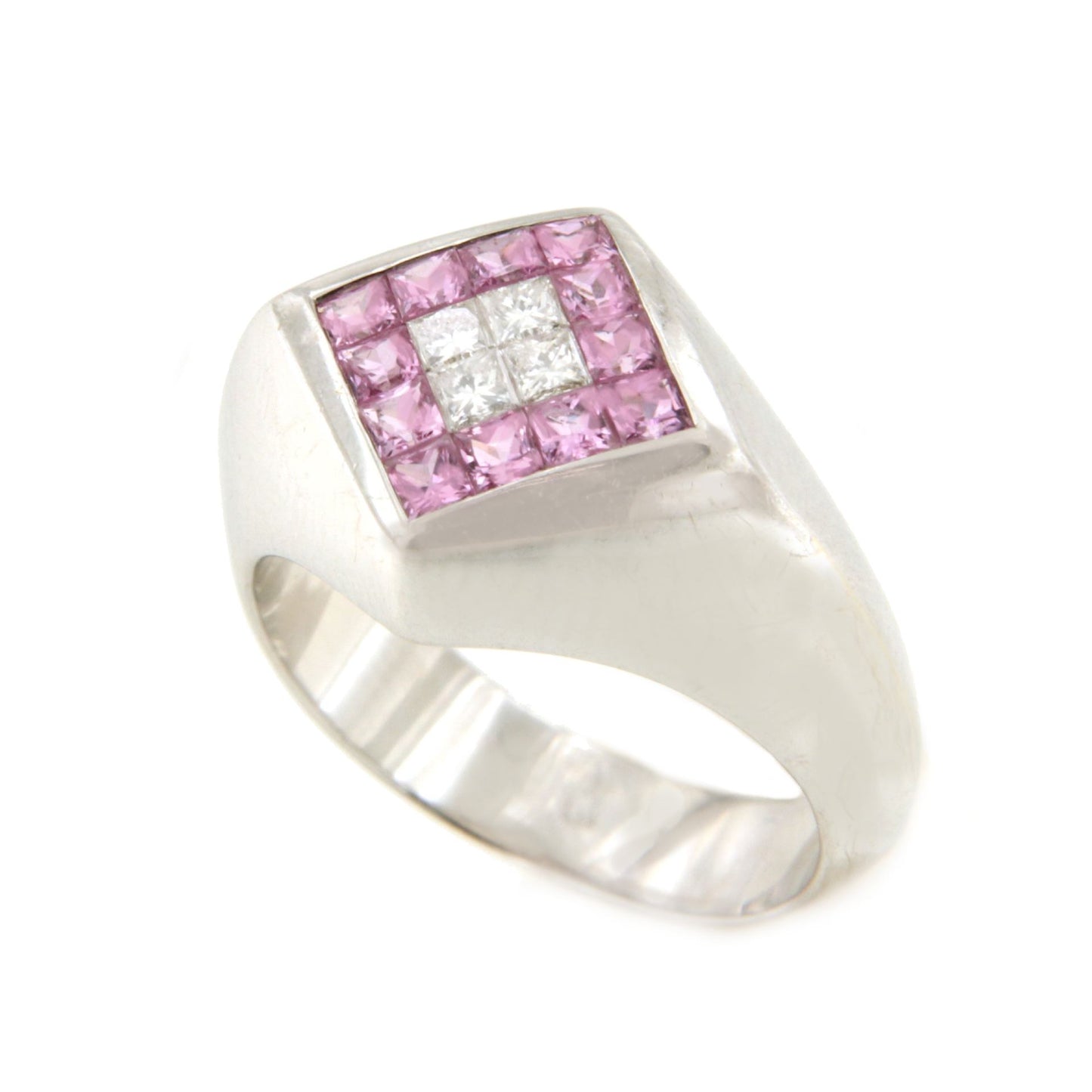 Anillo ARGANDA con princesas en zafiros y brillantes en oro blanco 18 kilates.