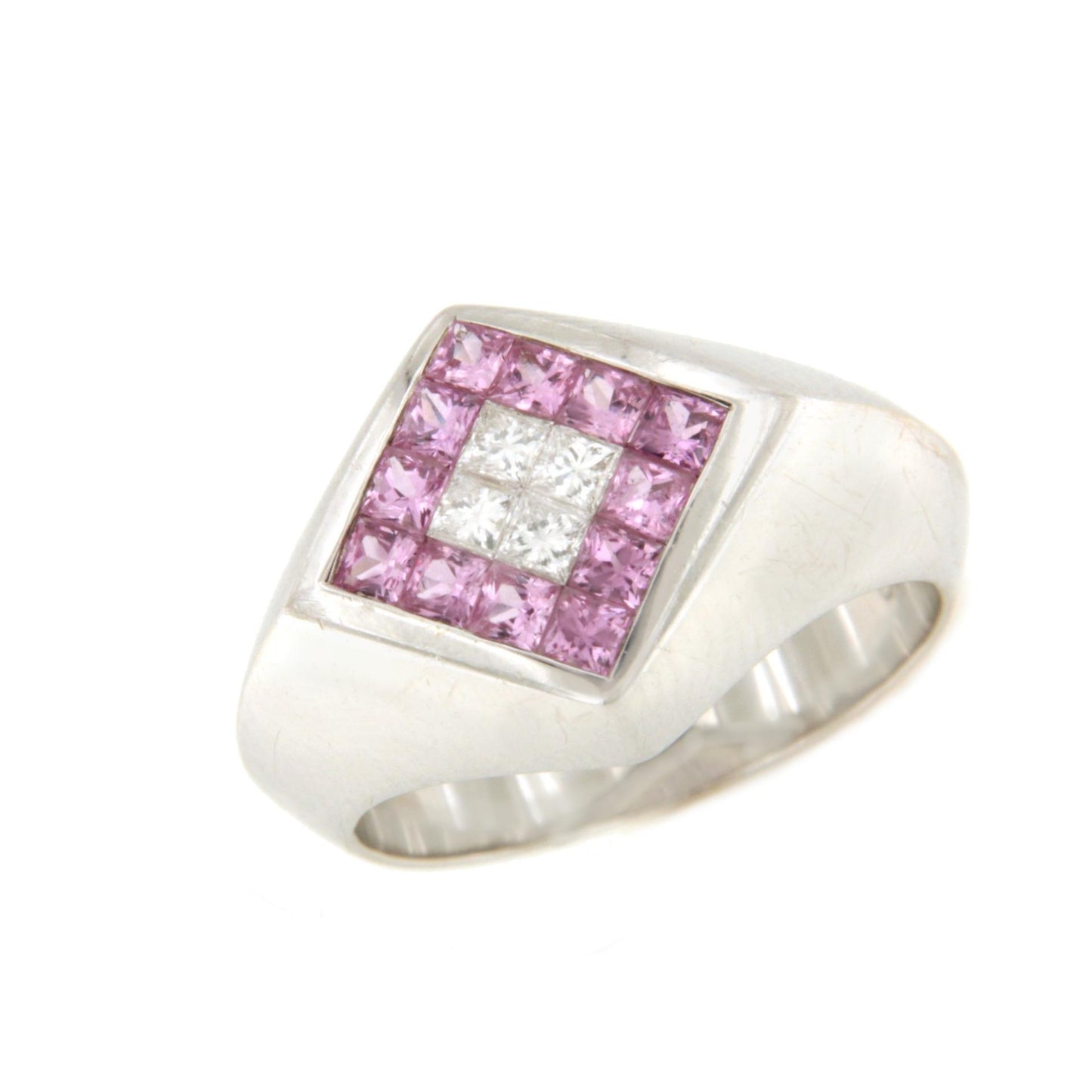 Anillo ARGANDA con princesas en zafiros y brillantes en oro blanco 18 kilates.