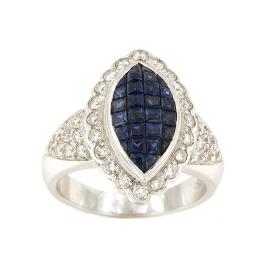 Anillo LEGANES en oro blanco 18 kilates con zafiros y brillantes.