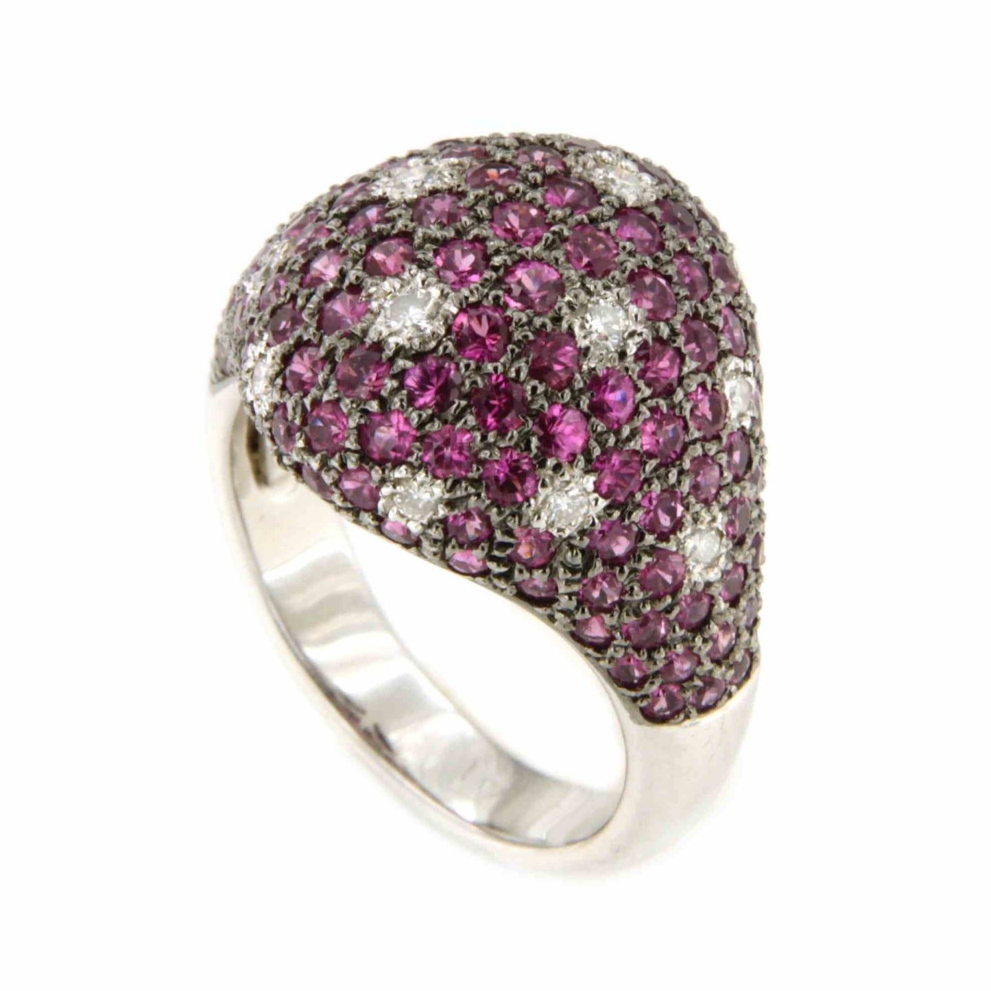 Anillo GETAFE en oro blanco 18 kilates con rubies y brillantes.