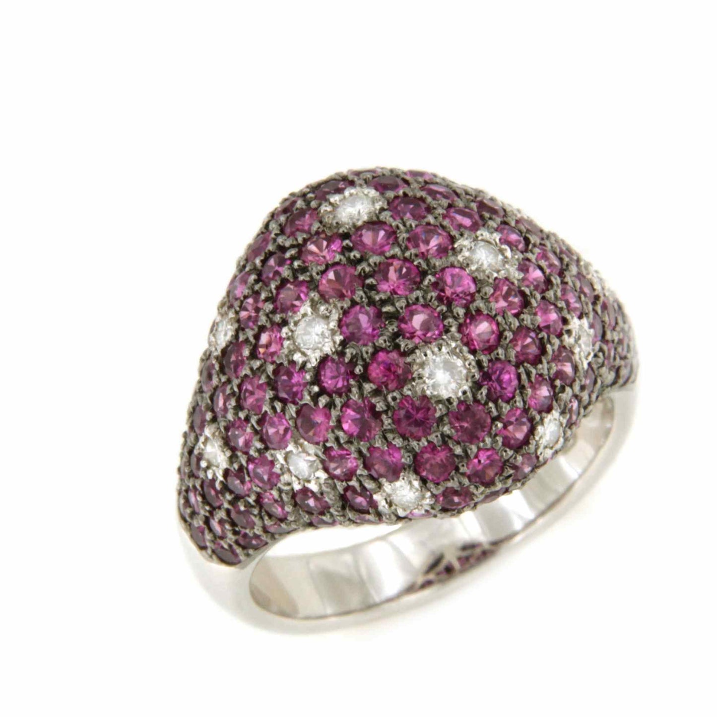 Anillo GETAFE en oro blanco 18 kilates con rubies y brillantes.