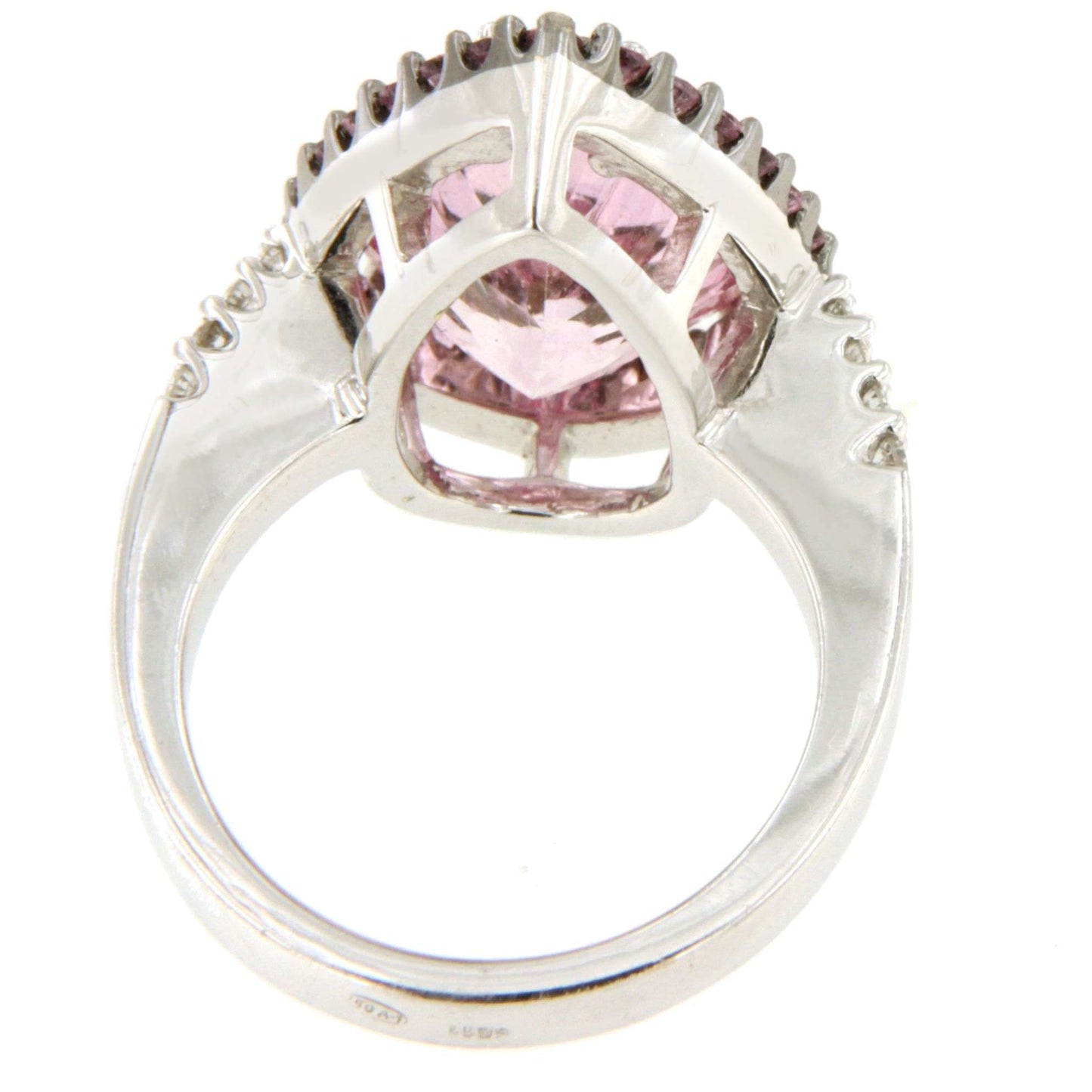 Anillo ABADES morganita con brillante y zafiros rosas en oro blanco 18 ktes
