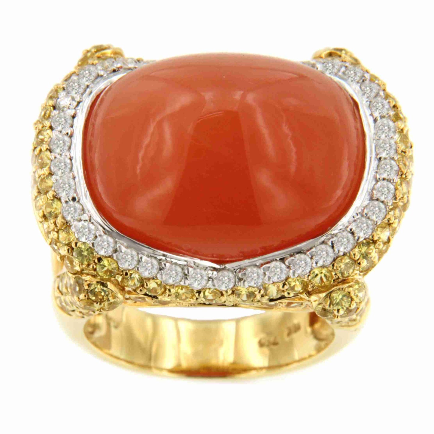 Anillo ANAYA opalo naranja con brillante y zafiros amarillos en oro 18 ktes