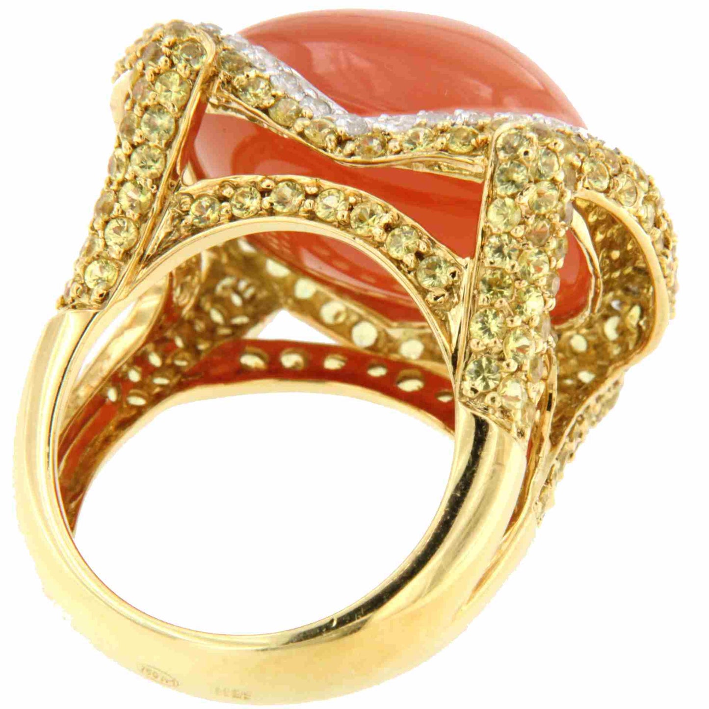 Anillo ANAYA opalo naranja con brillante y zafiros amarillos en oro 18 ktes