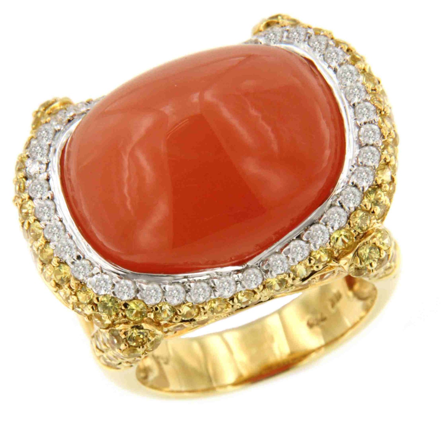Anillo ANAYA opalo naranja con brillante y zafiros amarillos en oro 18 ktes