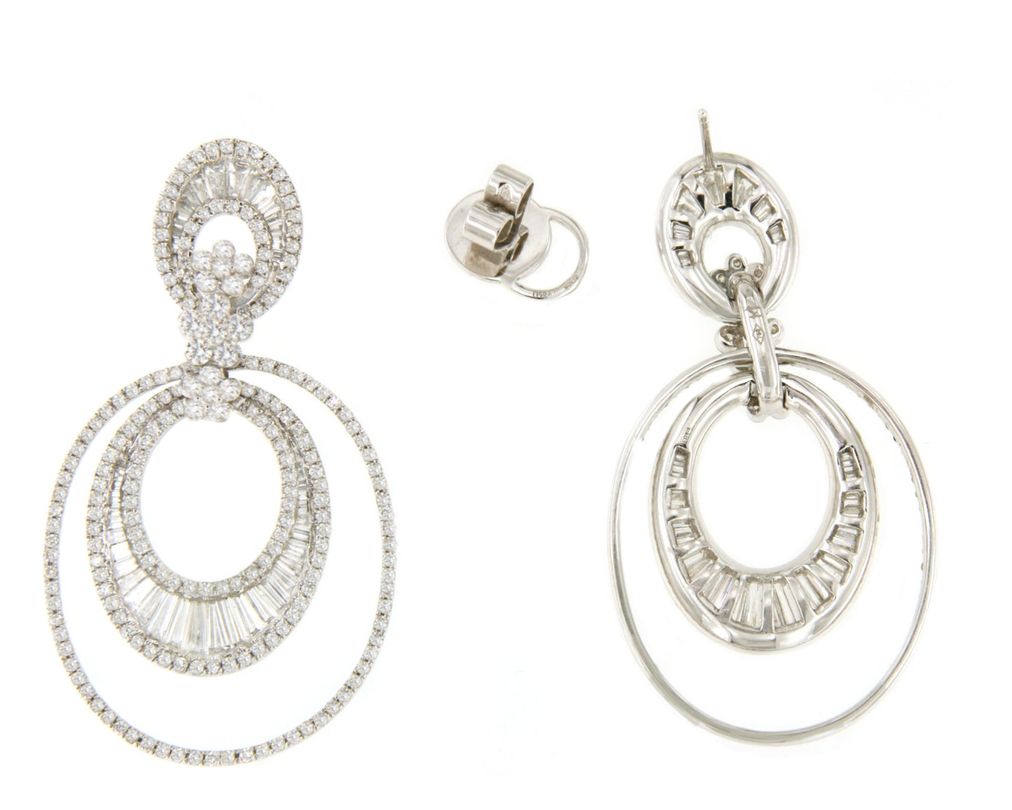 Owl earring in white gold with diamonds and large hoops