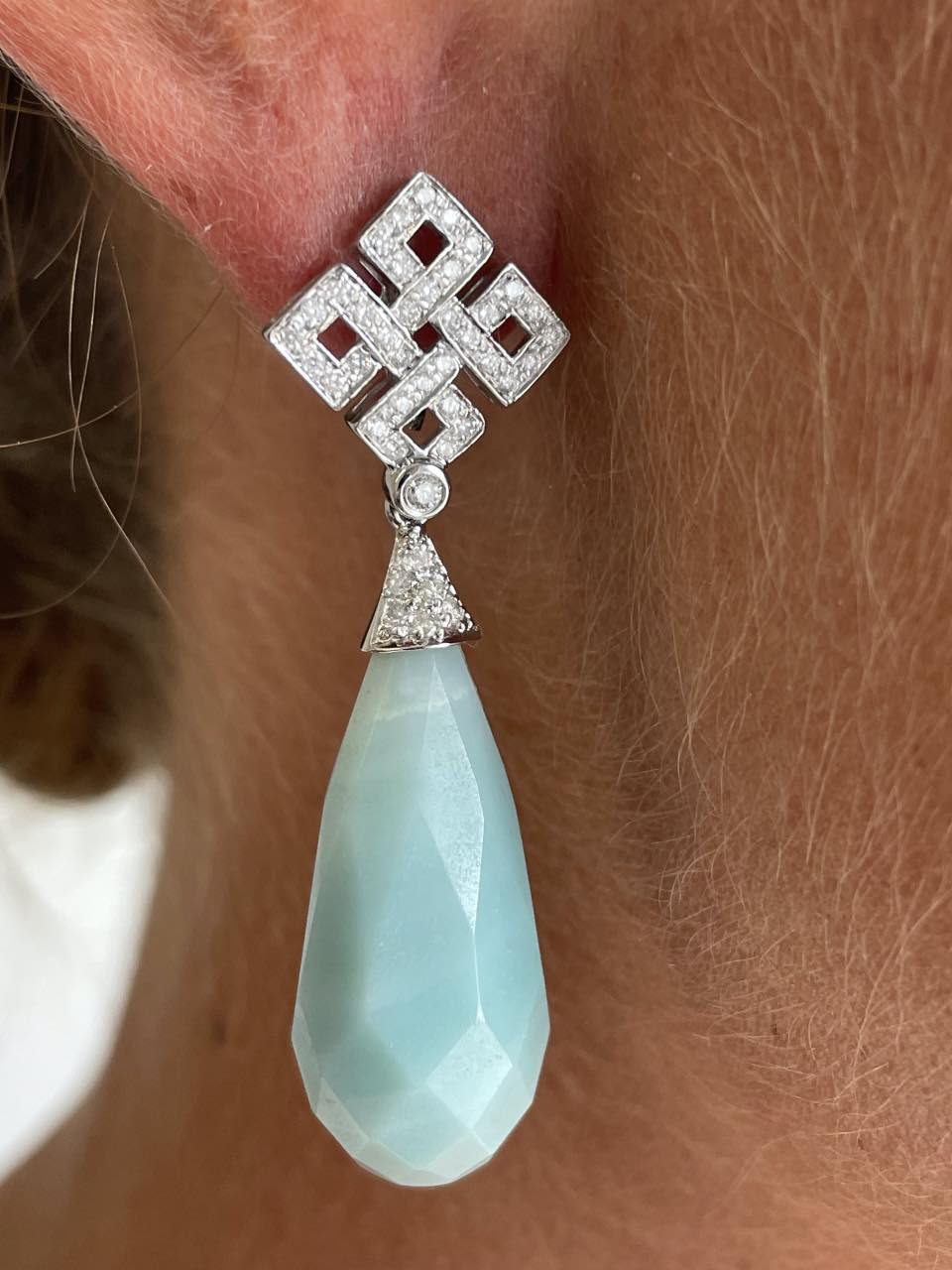 Perillas DECANTE de amazonite con casquilla de brillantes