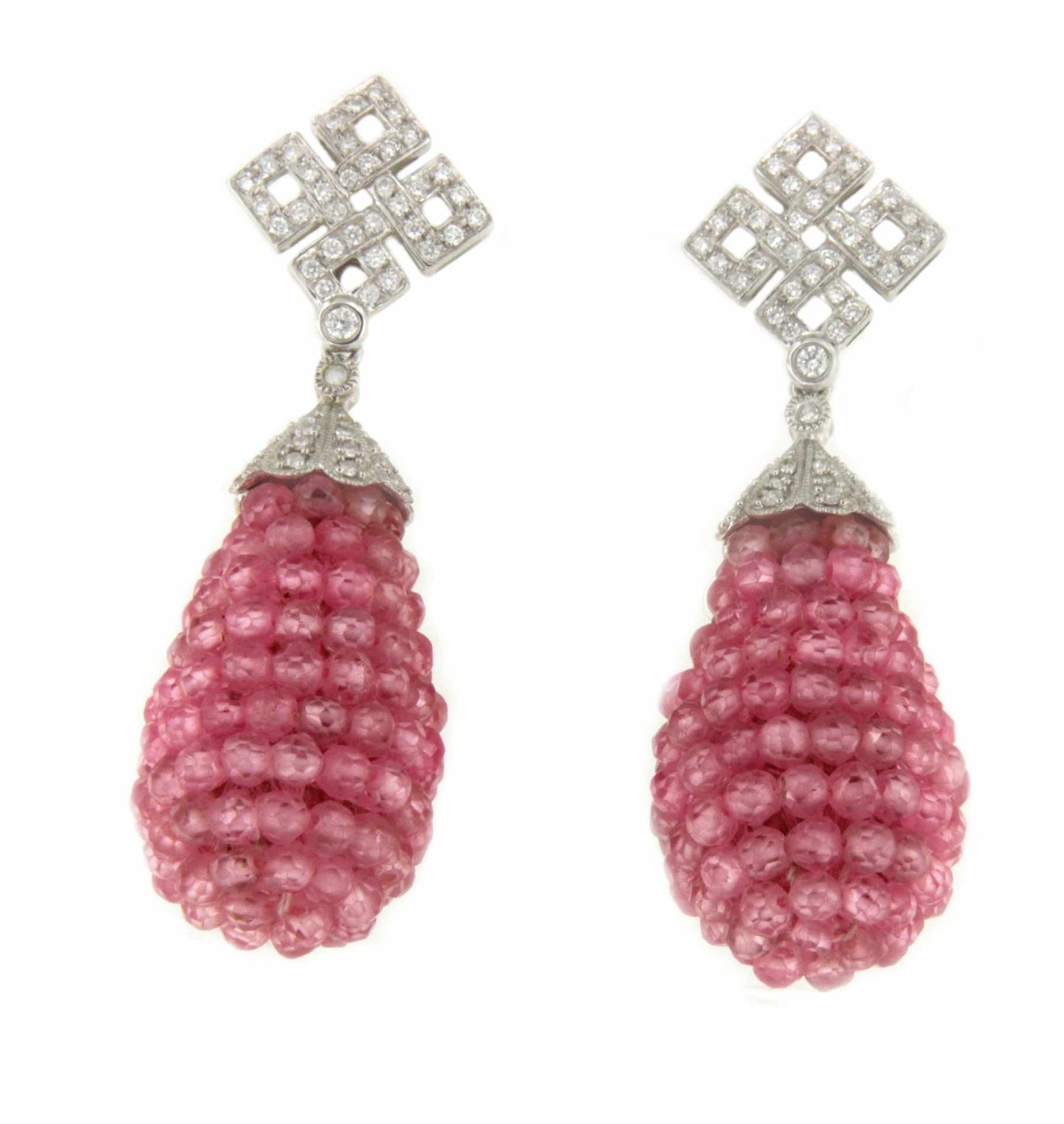 Perillas DUENDE, cuarzo rosa o labradorite con casquilla de brillantes