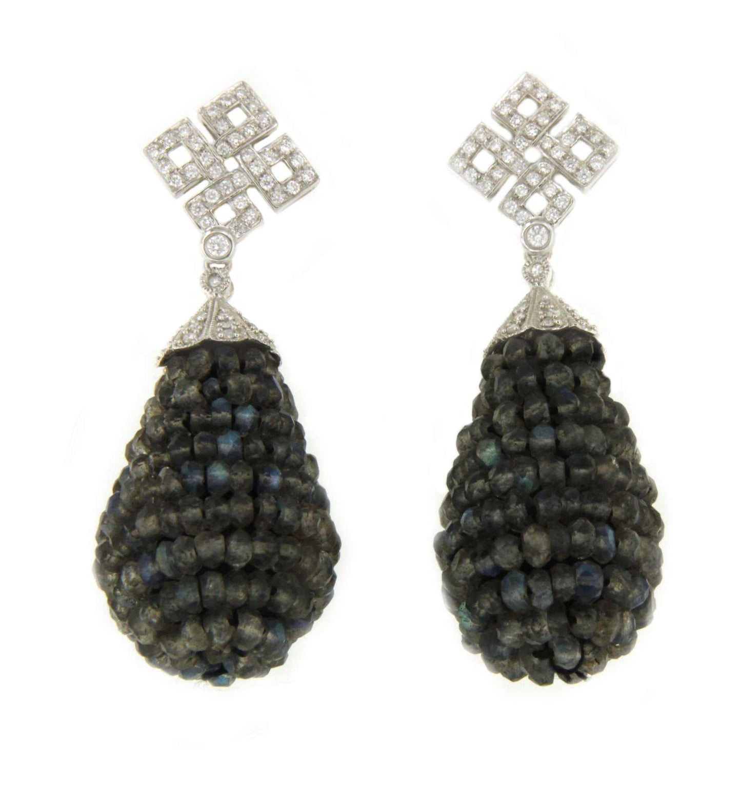 Perillas DUENDE, cuarzo rosa o labradorite con casquilla de brillantes