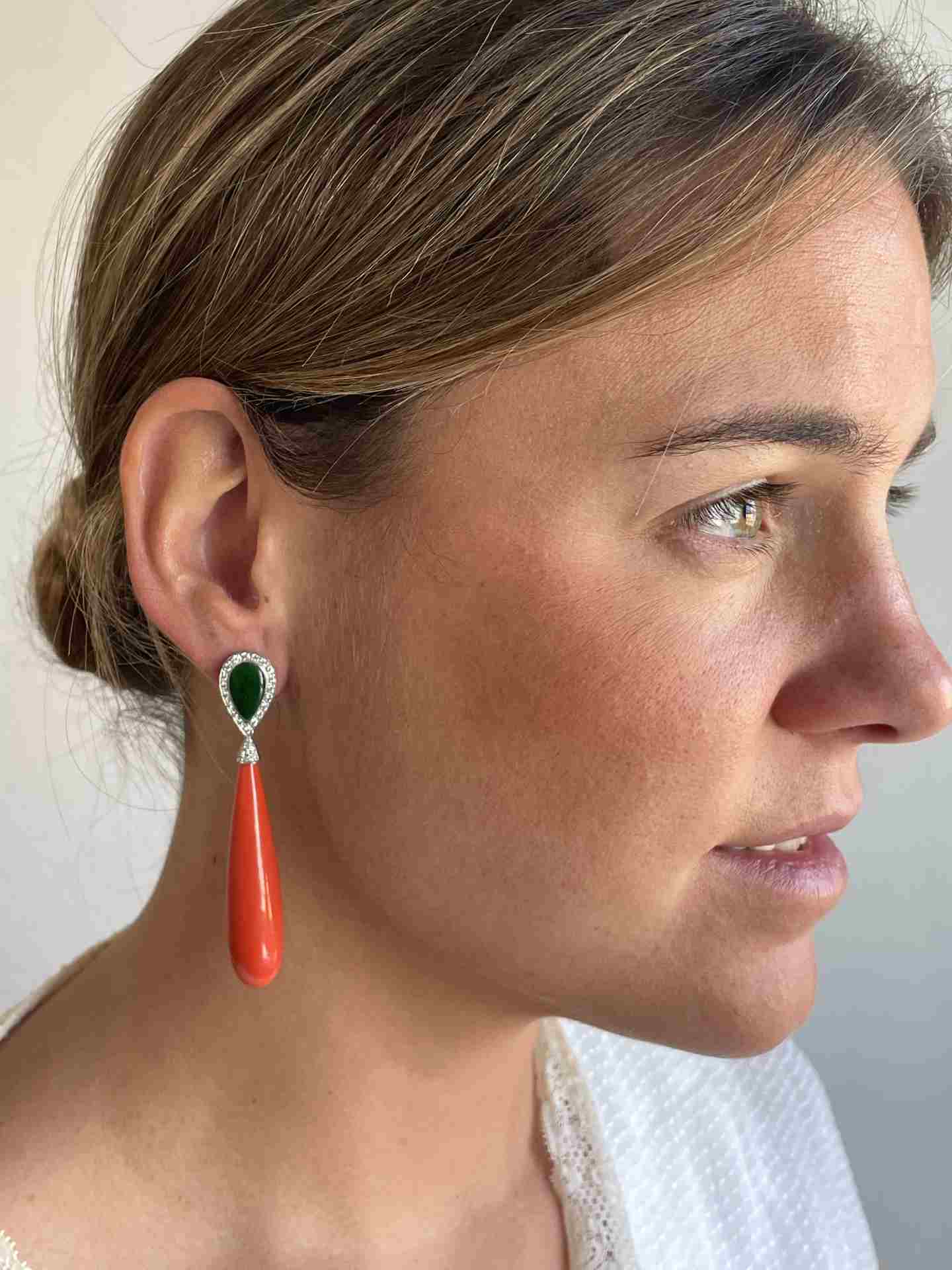 LUJAN earrings in 18k white gold with jade and diamonds