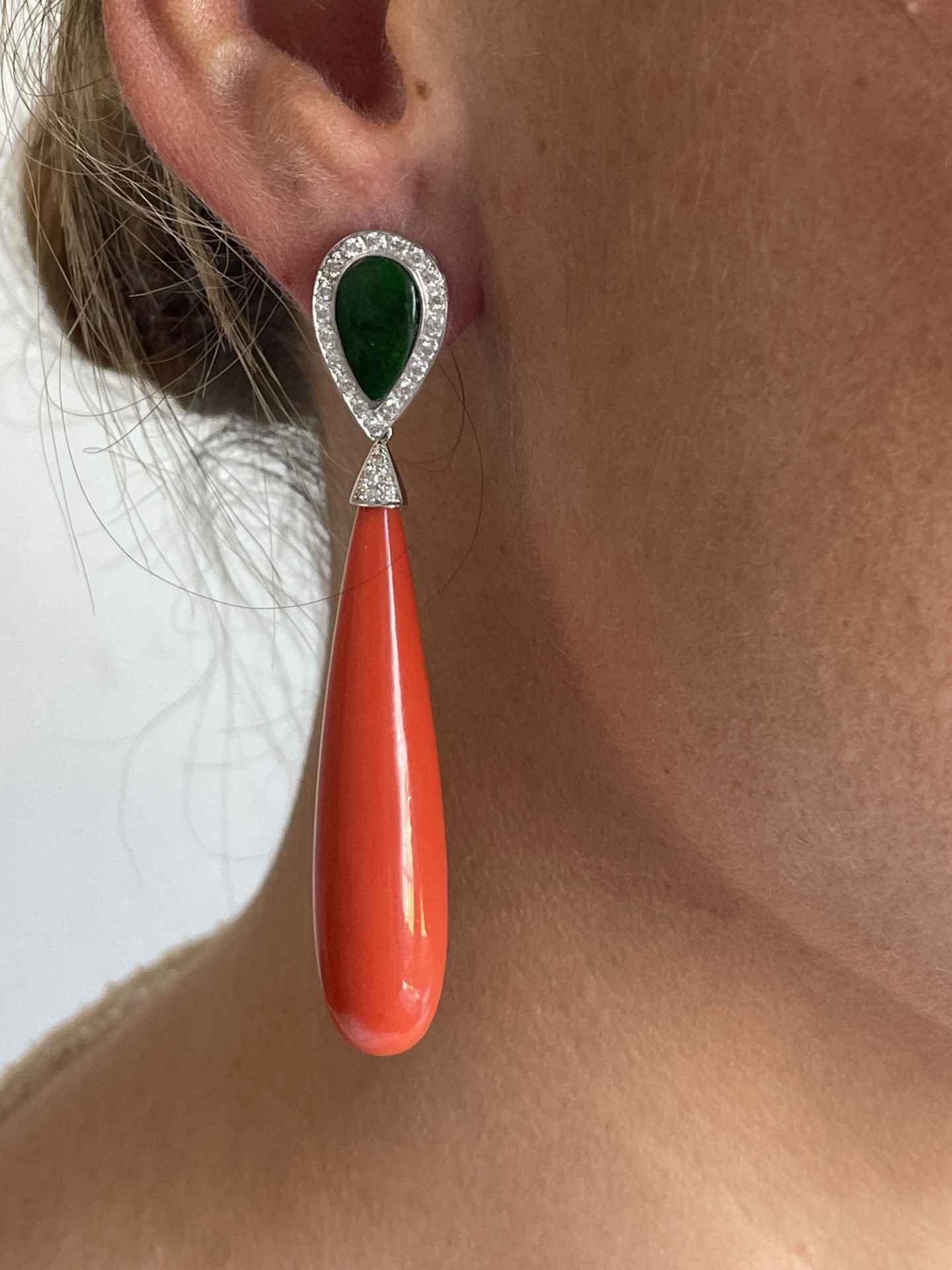 Pendientes LUJAN en oro blanco 18 ktes con jade y brillantes