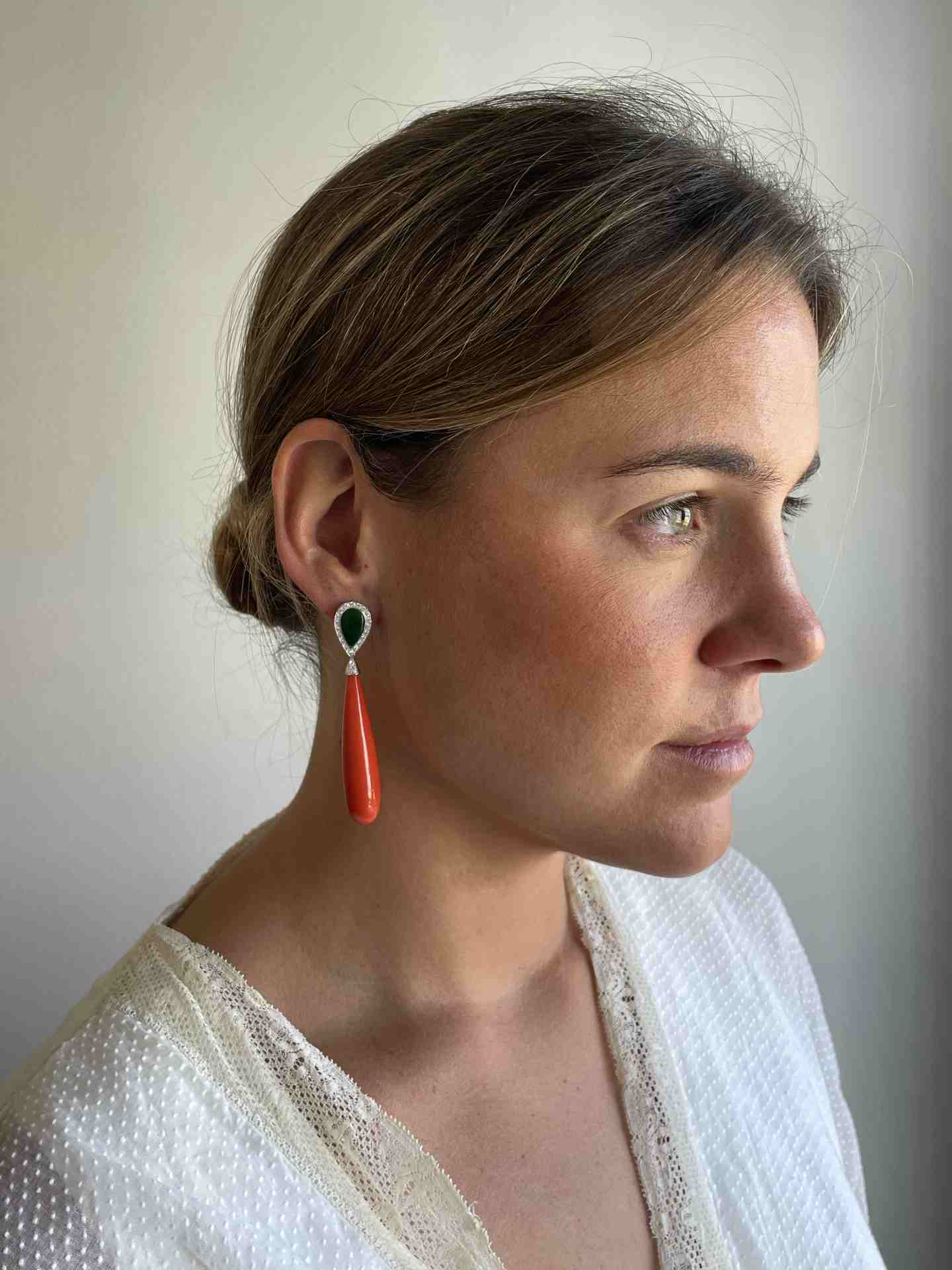 LUJAN earrings in 18k white gold with jade and diamonds