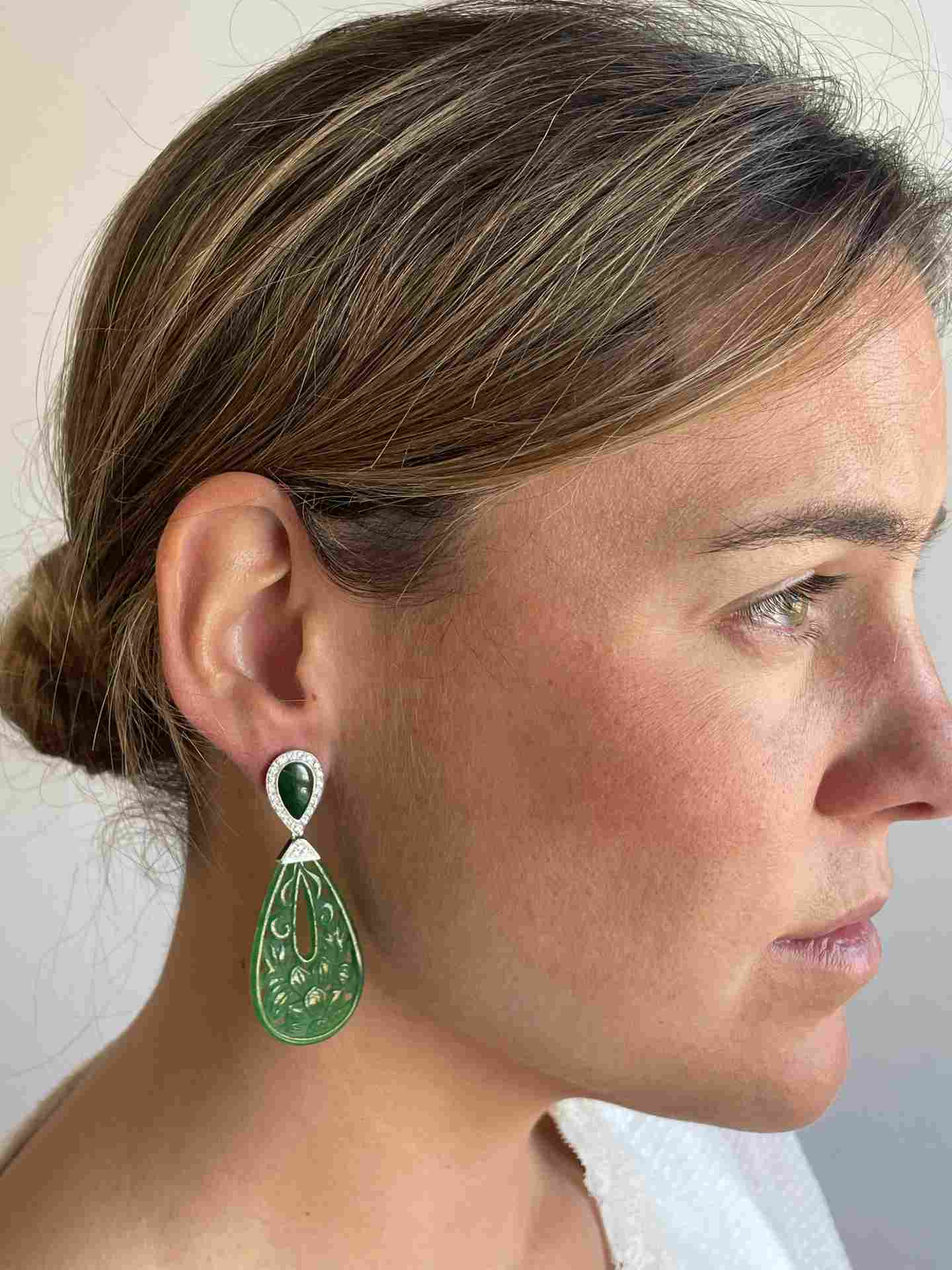 LUJAN earrings in 18k white gold with jade and diamonds