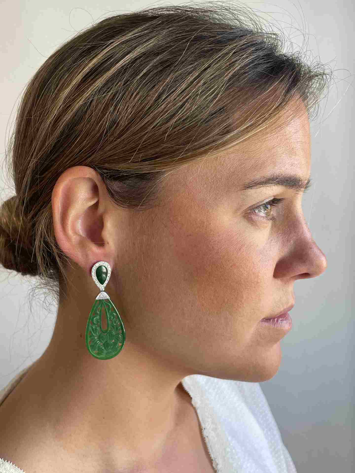 LUJAN earrings in 18k white gold with jade and diamonds