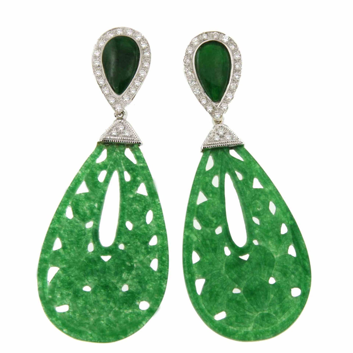 Pendientes LUJAN en oro blanco 18 ktes con jade y brillantes