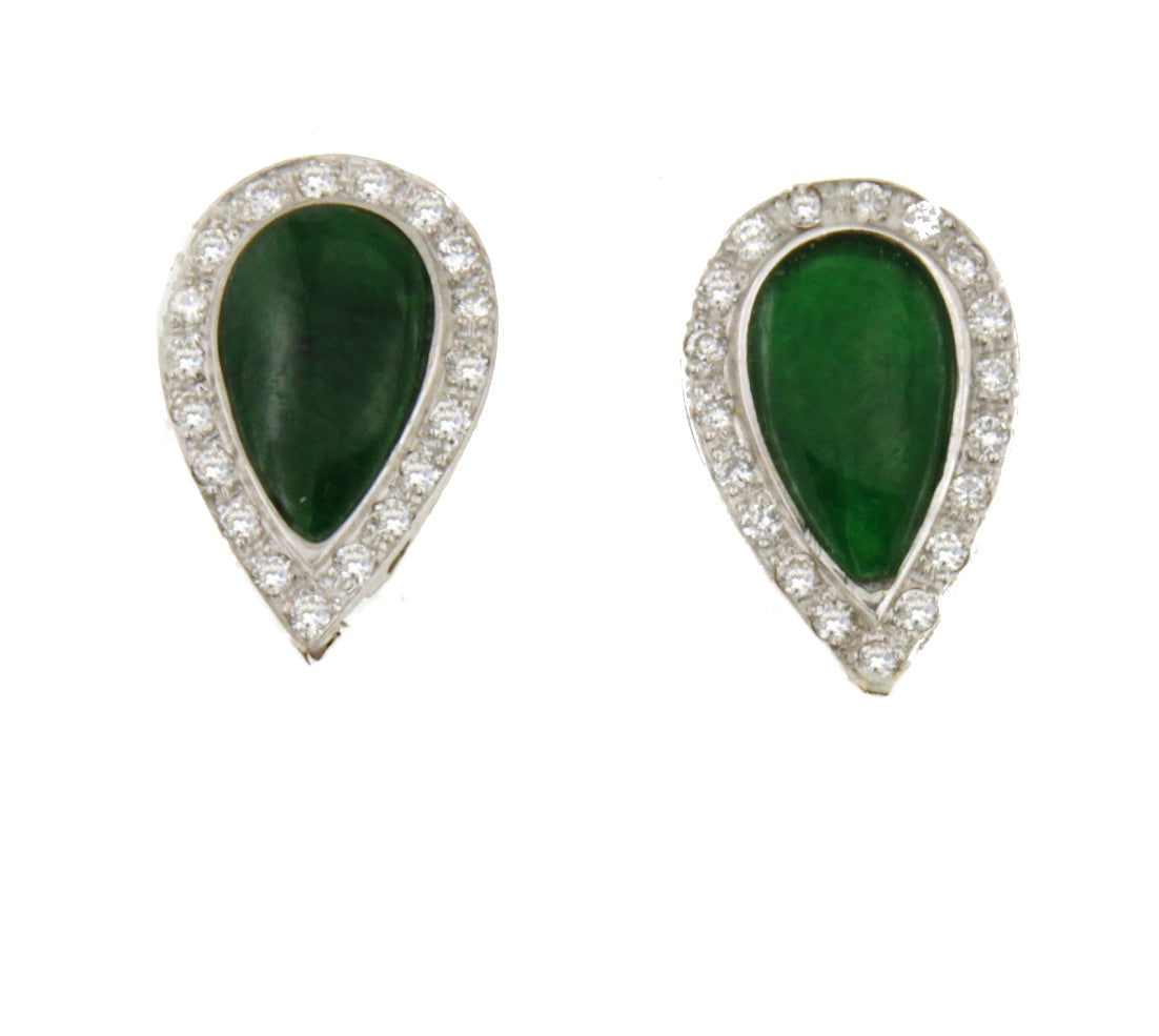 Pendientes LUJAN en oro blanco 18 ktes con jade y brillantes