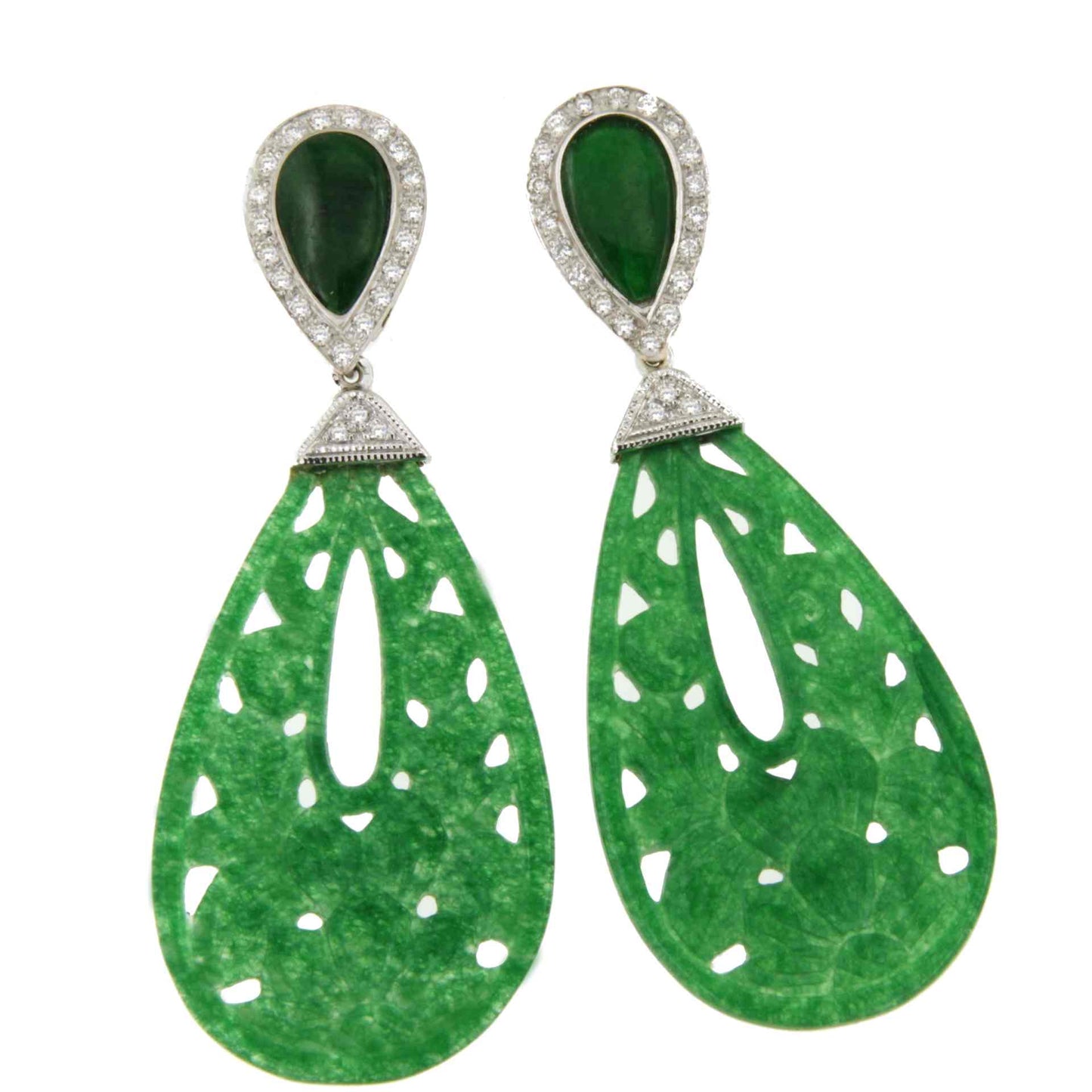 Pendientes LUJAN en oro blanco 18 ktes con jade y brillantes