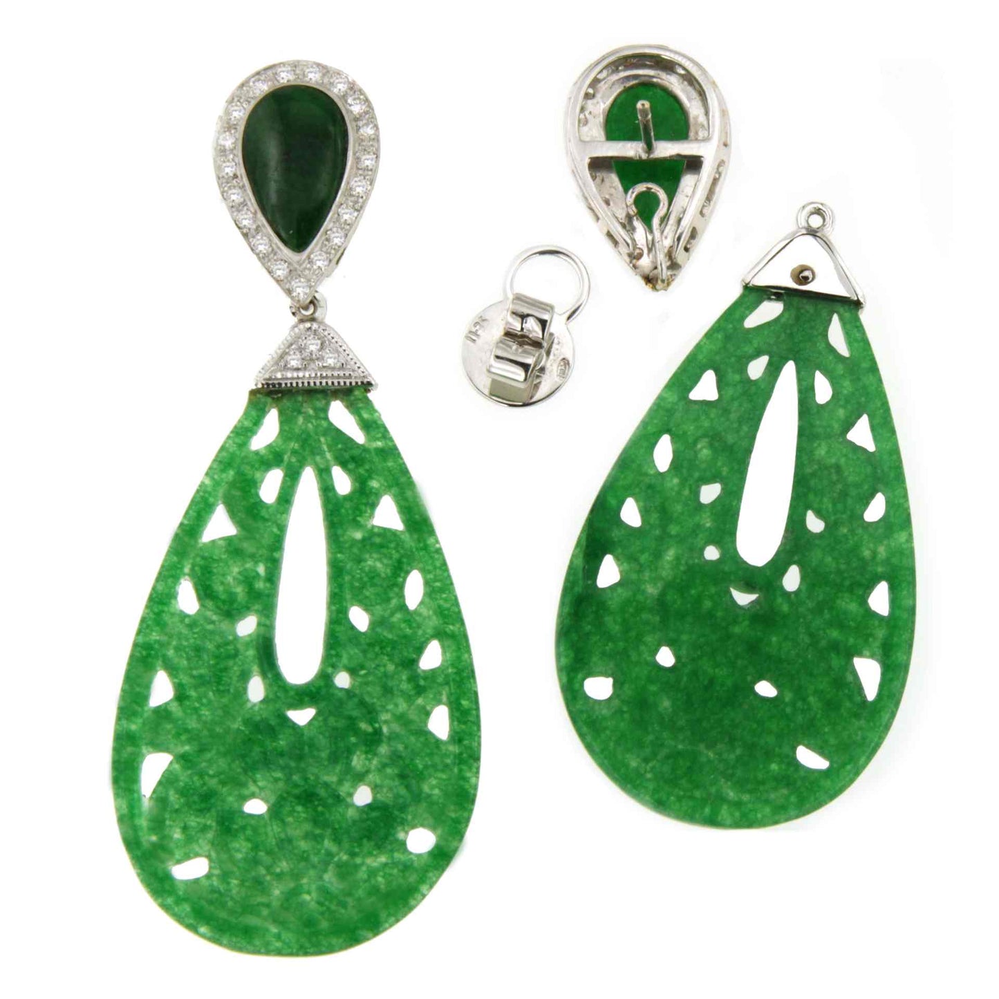 Pendientes LUJAN en oro blanco 18 ktes con jade y brillantes