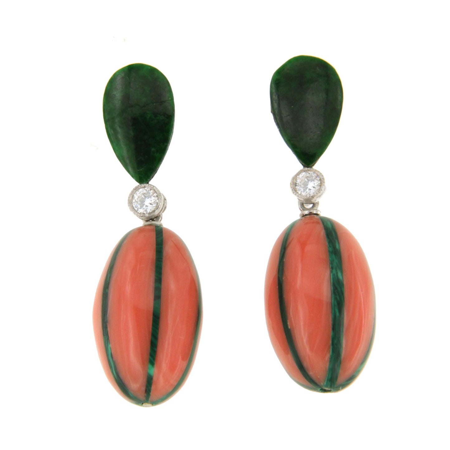 Detachable parrot earring in 18-karat white gold with diamonds and jade