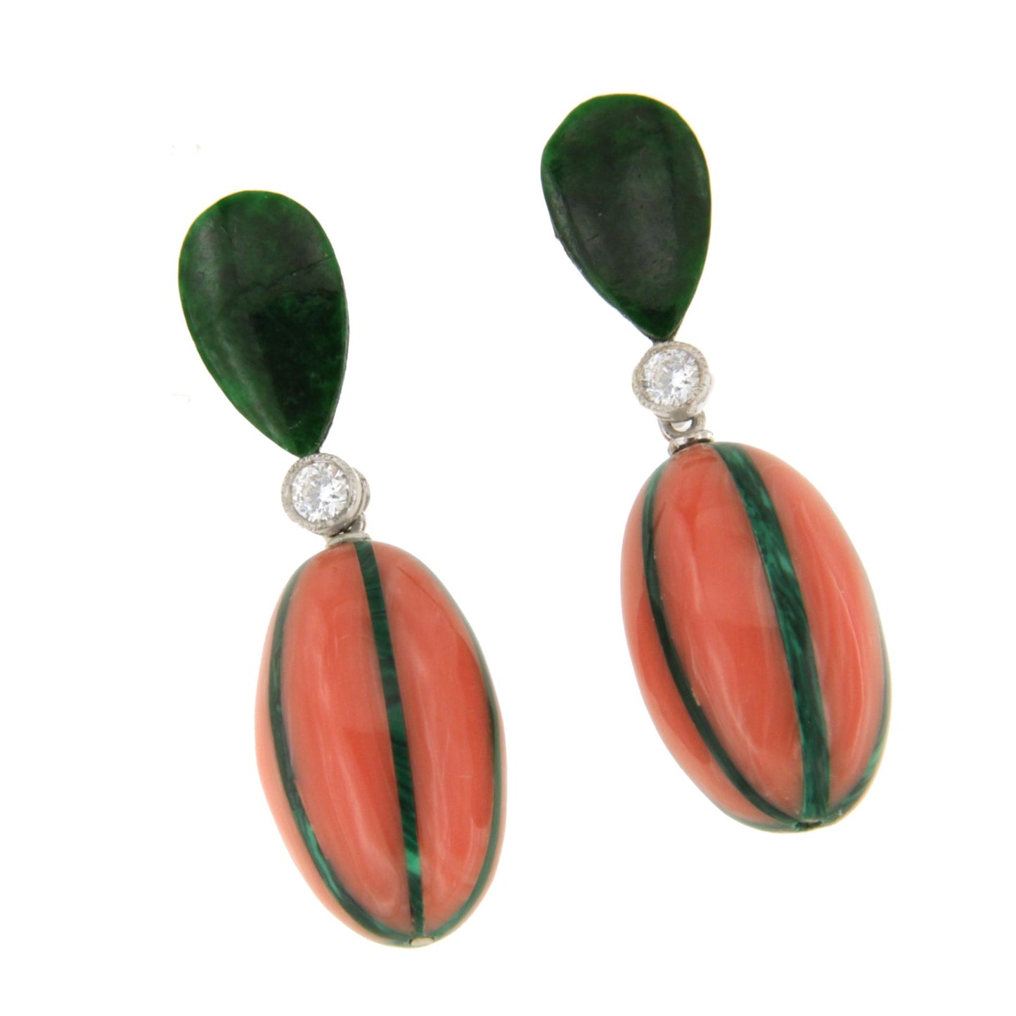 Detachable parrot earring in 18-karat white gold with diamonds and jade