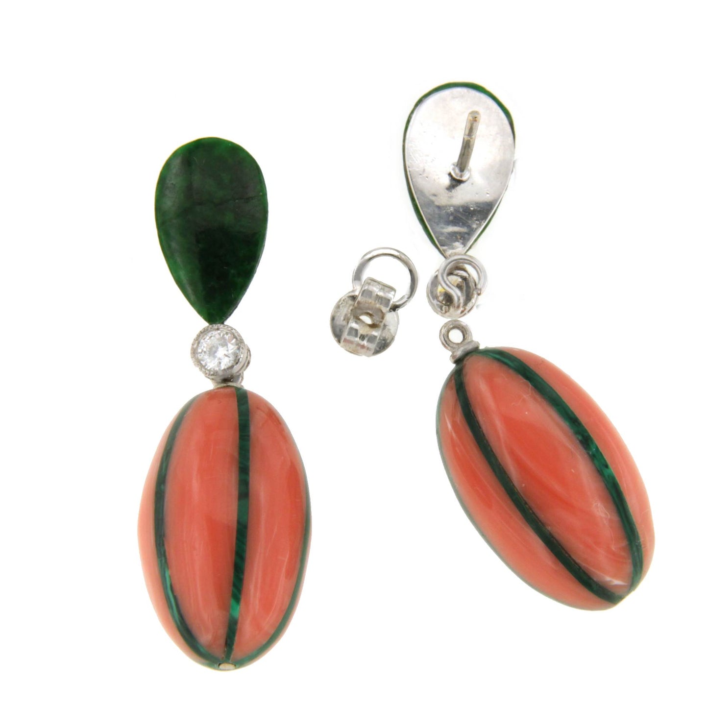 Detachable parrot earring in 18-karat white gold with diamonds and jade