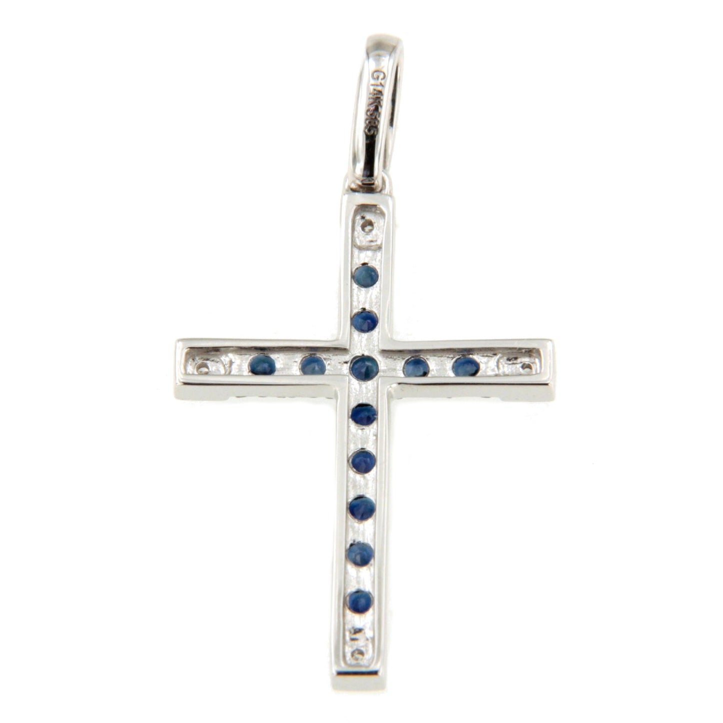 ESVARA cross in 14k yellow gold with diamonds and emeralds