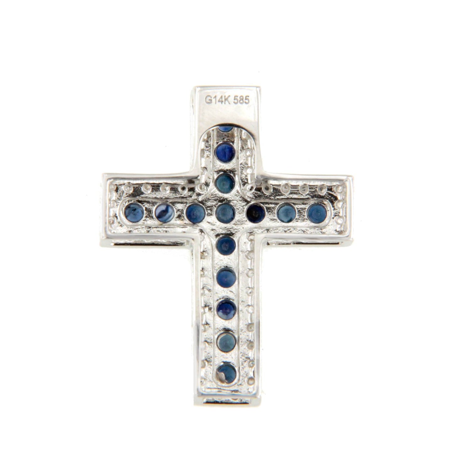 Cruz MINBO con zafiros o rubies con brillantes en oro 14 ktes