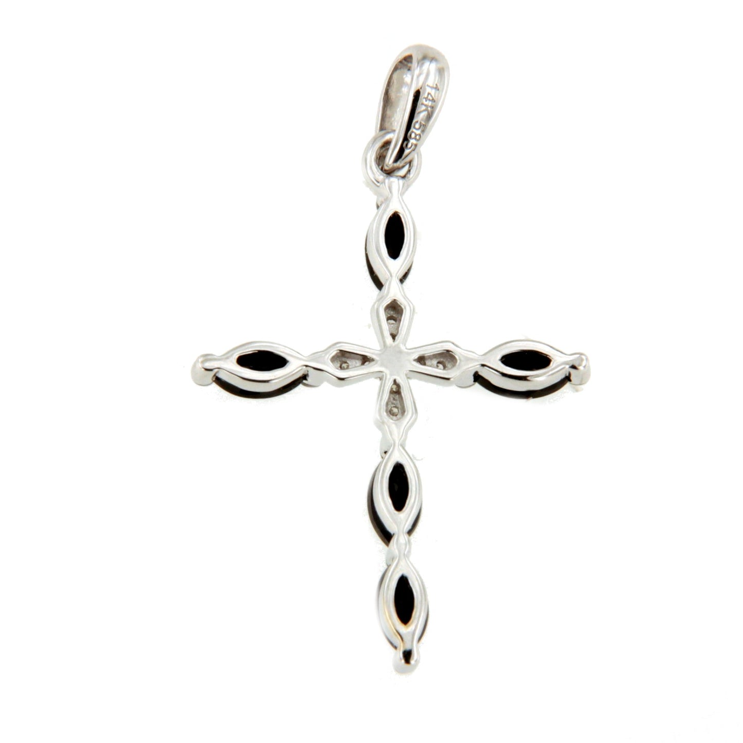 CLARIVA cross in 14k gold with diamonds and sapphire/emerald