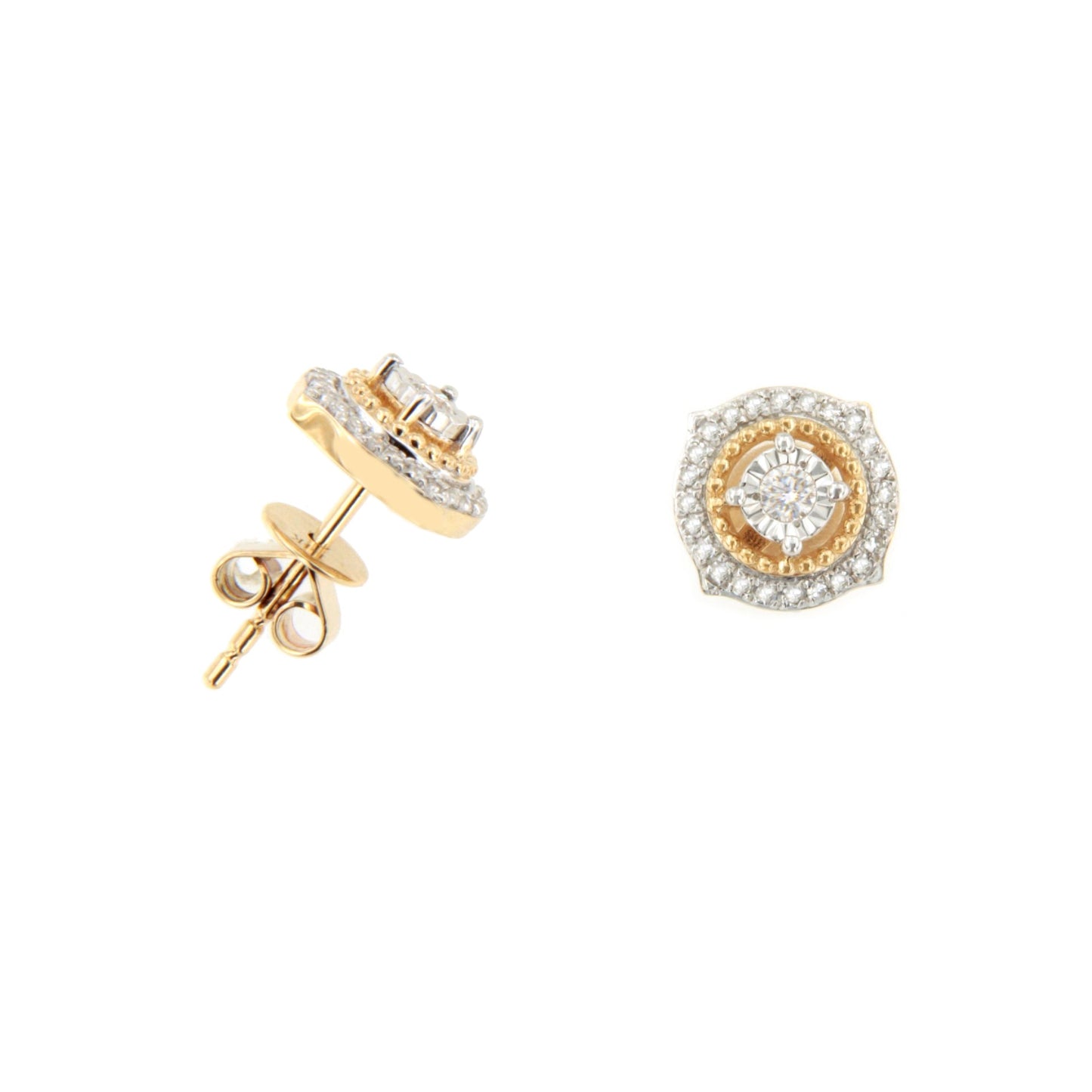 Pendientes EFESO solitario con brillantes en oro amarillo y blanco en 14 ktes