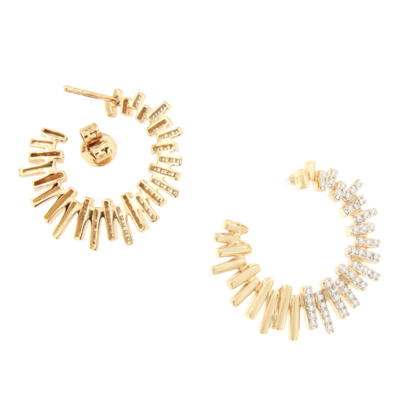 Pendientes PERGAMO circulo con brillantes en oro amarillo y blanco en 14 ktes
