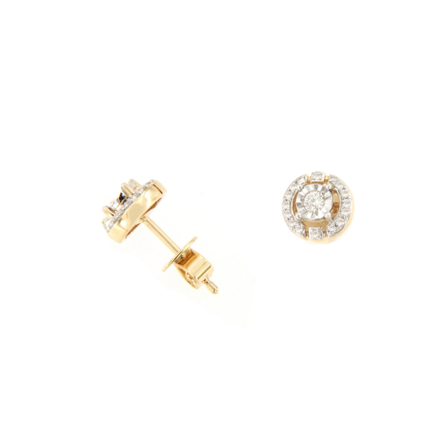 Pendientes DESTALLOS solitario con brillantes en oro amarillo y blanco en 14 ktes
