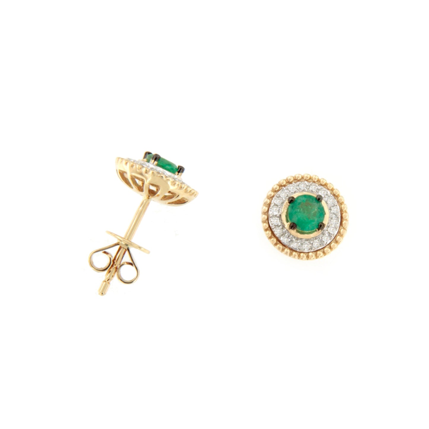 Pendientes ZARA en esmeralda y brillantes en oro amarillo de 14 ktes