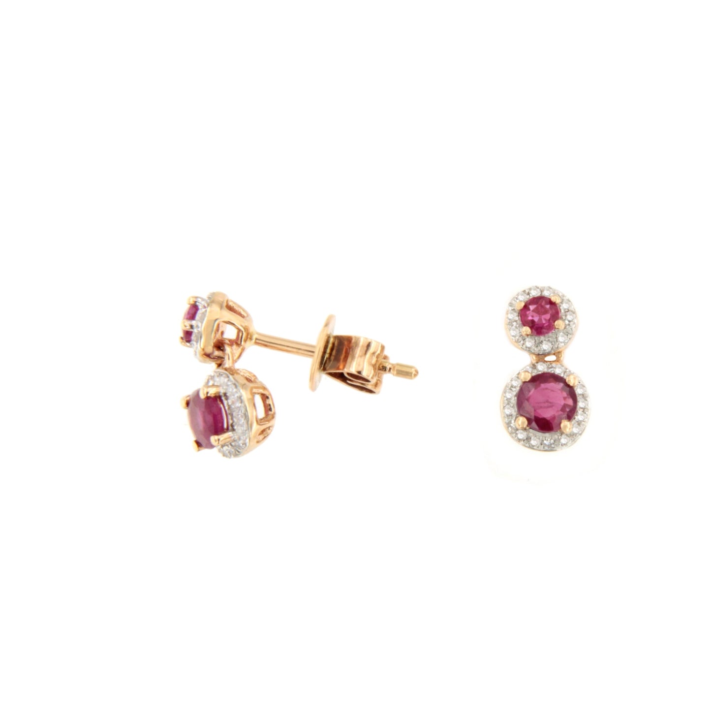 Pendientes SORA en rubies con brillantes en oro rosa y blanco de 14 ktes