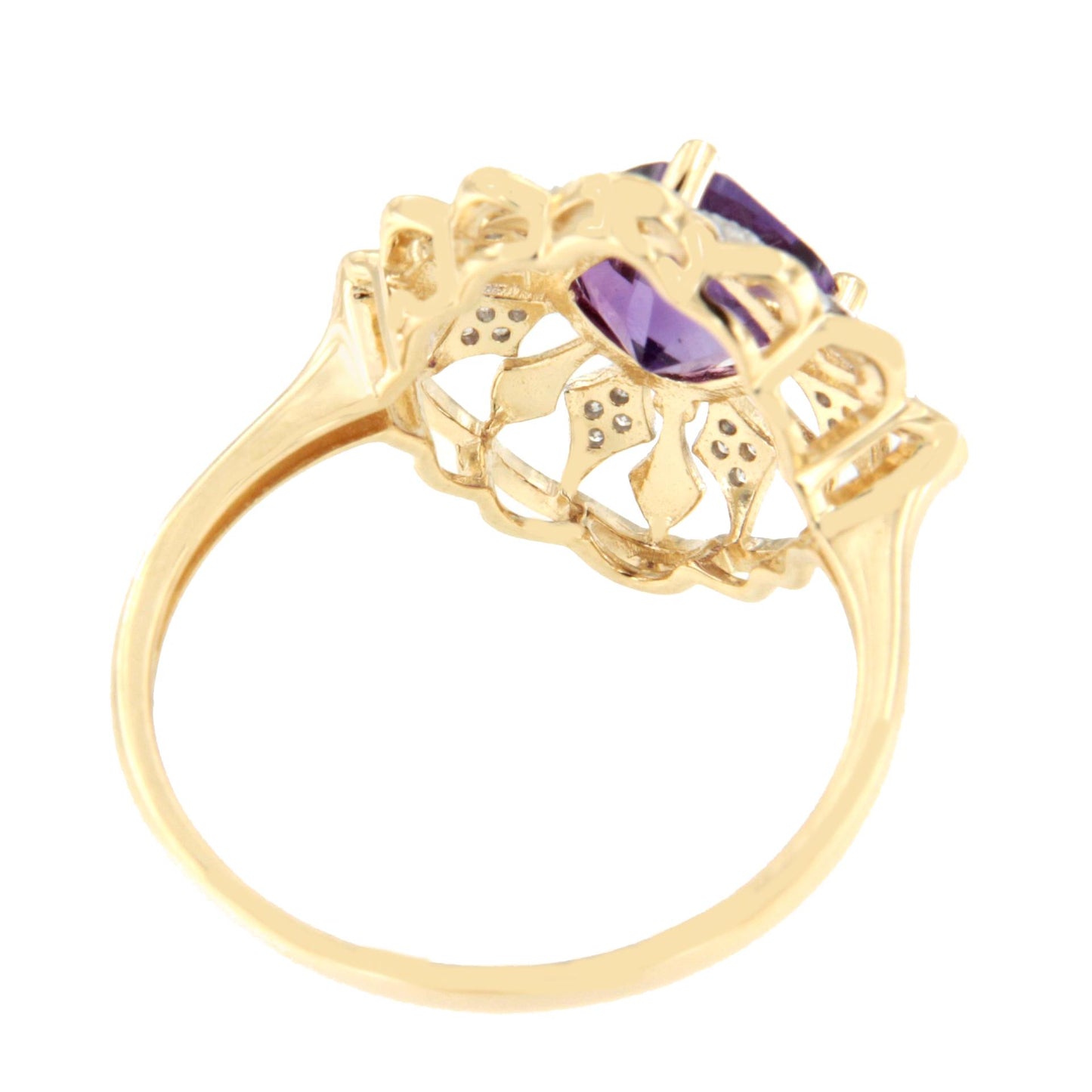 Anillo MAKO con amatista y brillantes en oro amarillo y blanco de 14 ktes