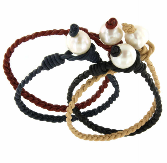CABO bracelet with leather in different colors and Indonesian pearl
