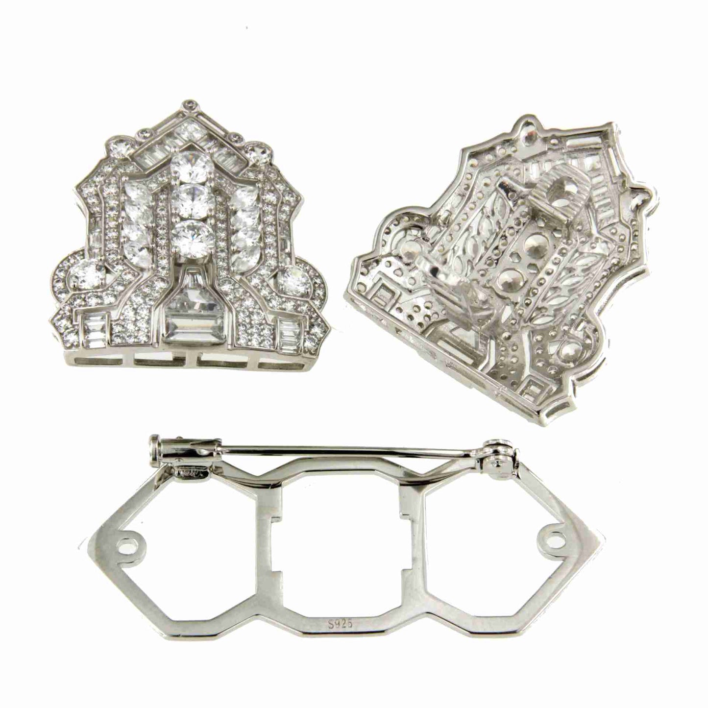 Broche TLIRIO en plata 925 con circonitas y desmontable en pendientes