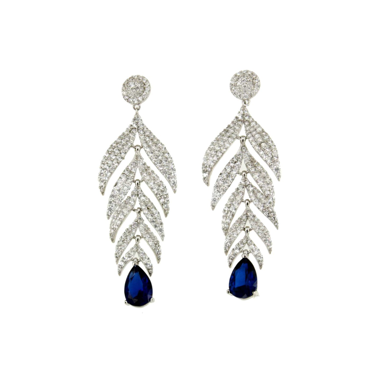 FICUS long earring in 925 sterling silver with cubic zirconia and synthetic sapphire