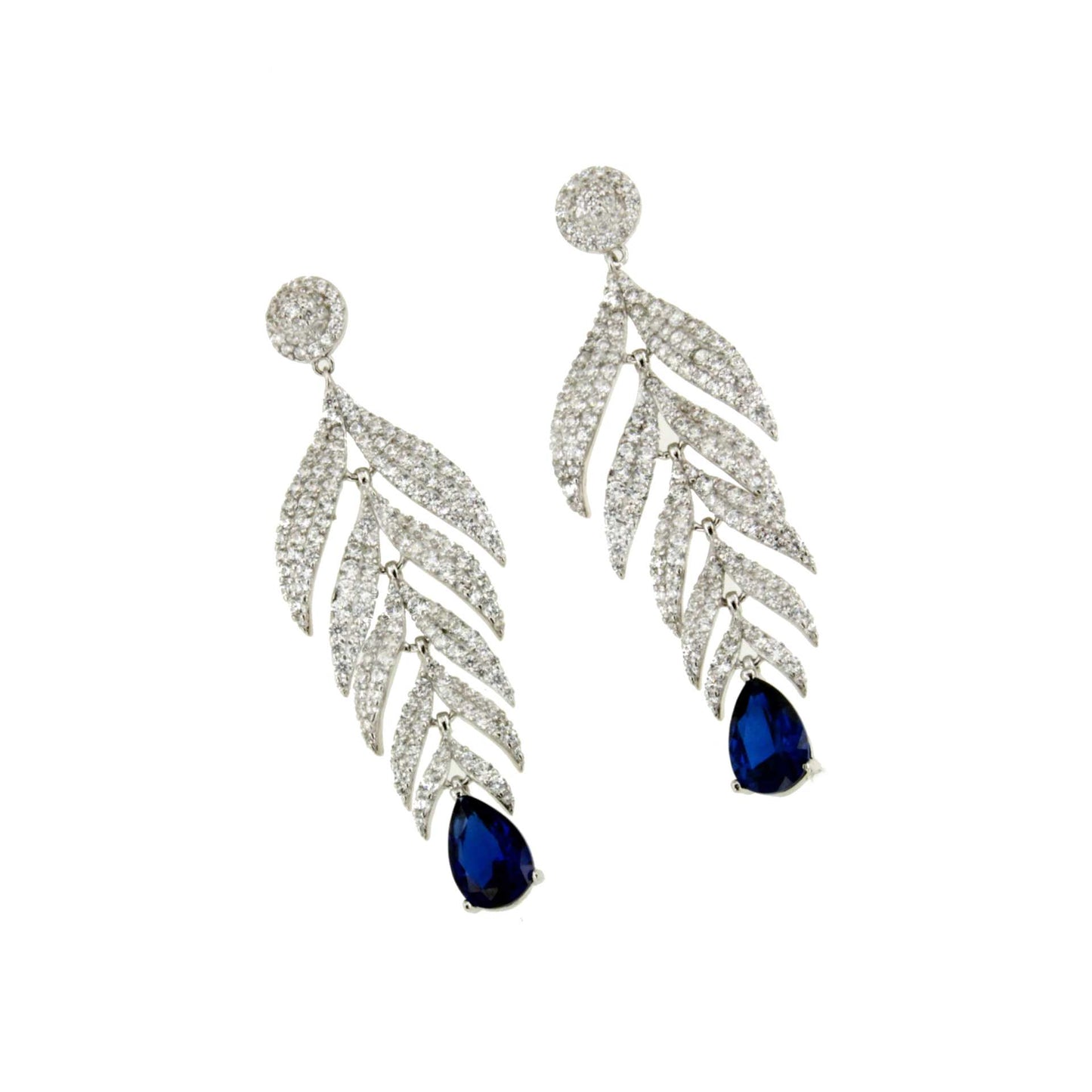 FICUS long earring in 925 sterling silver with cubic zirconia and synthetic sapphire