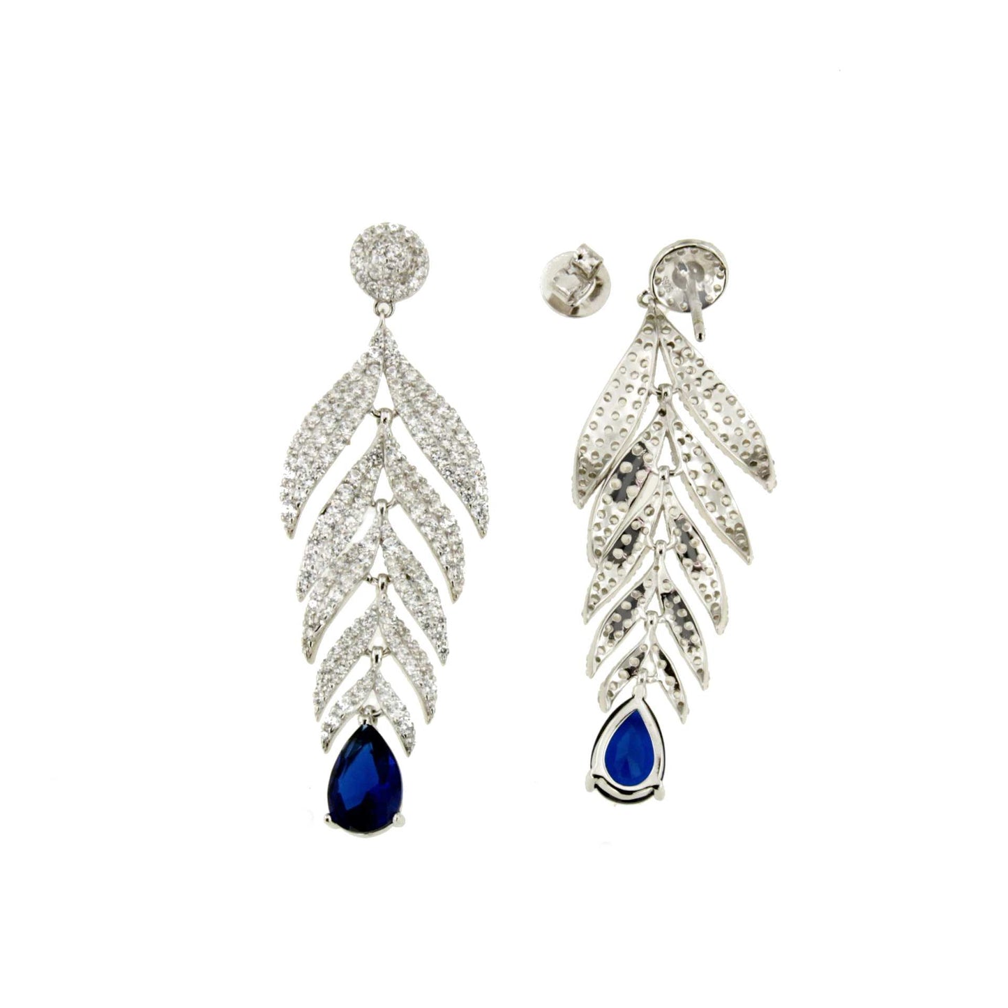 FICUS long earring in 925 sterling silver with cubic zirconia and synthetic sapphire