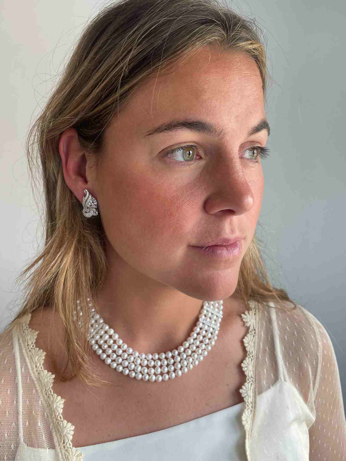 Collar FILIGRANO de perlas chinas con entrepiezas de plata y circonitas