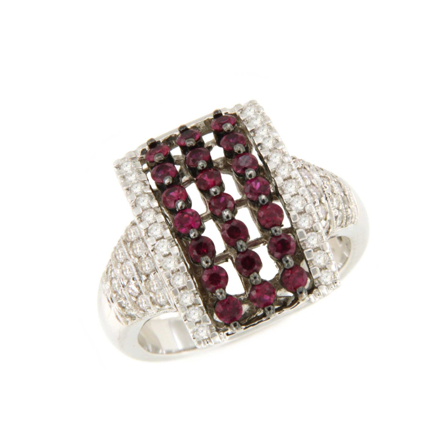 Anillo ALGETE en oro blanco 18 kilates con rubies y brillantes